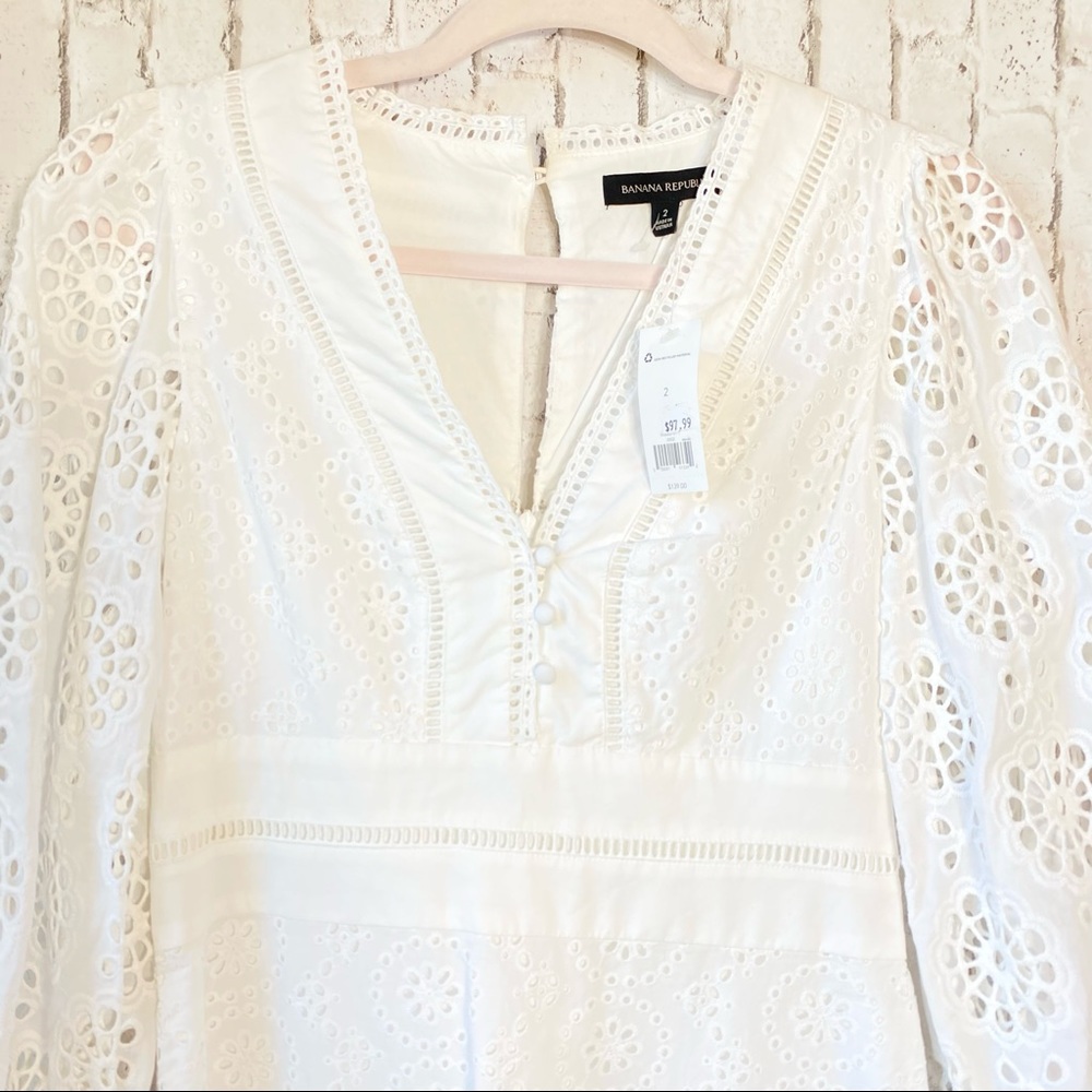 NWT Banana Republic white eyelet puff sleeve dress - Picture 5 of 13